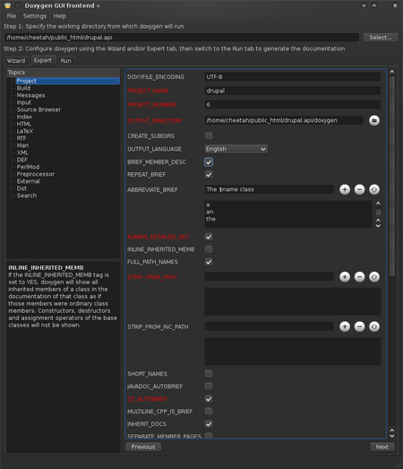 DoxyWizard - Project Instellingen