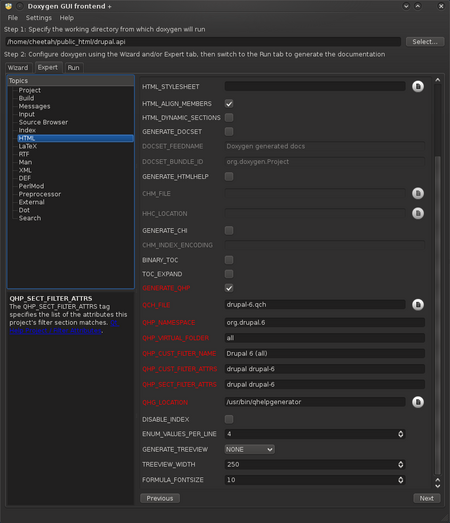 DoxyWizard - HTML Settings