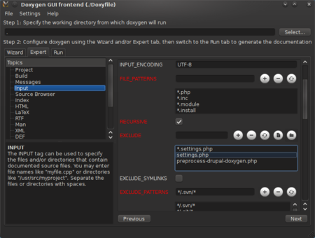 Doxywizard - EXCLUDE setting