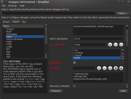 Doxywizard - FILE_PATTERNS setting